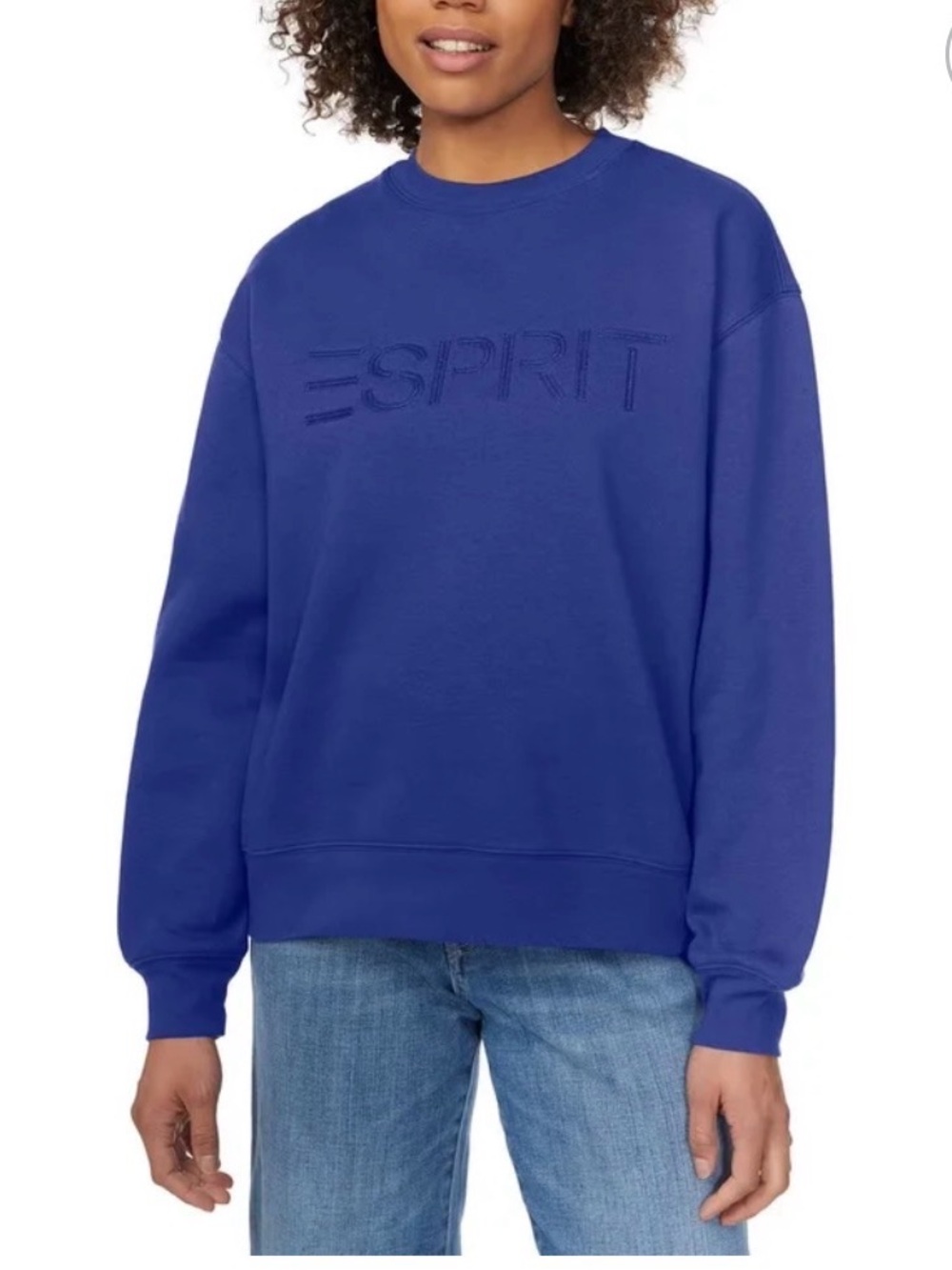Esprit Cobalt Blue Crewneck Sweatshirt with Embroidered Logo